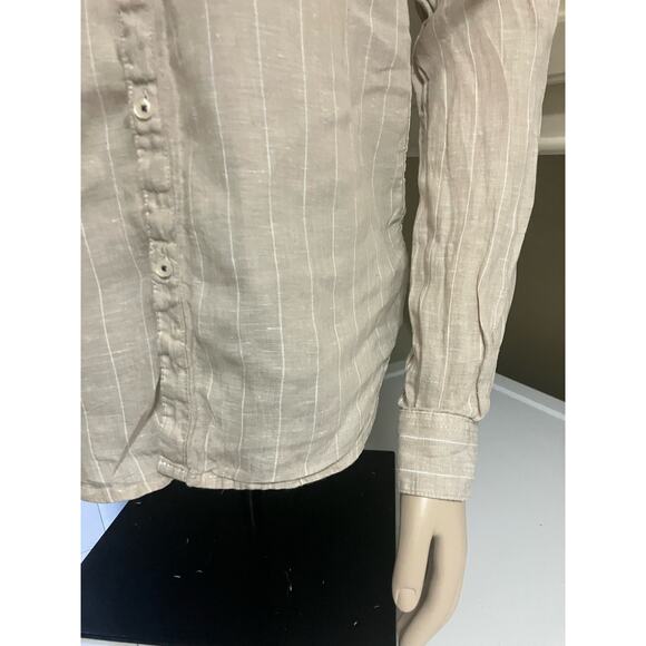 Clayton Linen Company Linen Top, Collarless, Medium, Beige, Button Up, Long Slee - Picture 2 of 4